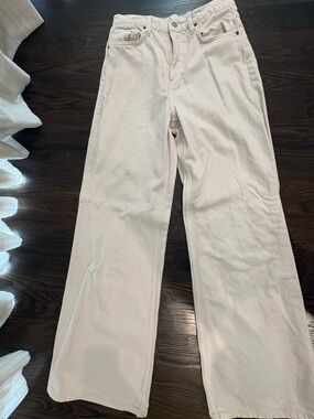 Reformation Cream High-Rise Wide-Leg Jeans